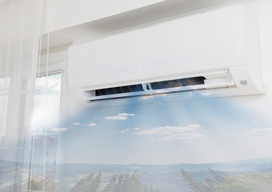 Air conditioner blowing cold air. Home interior concepts.