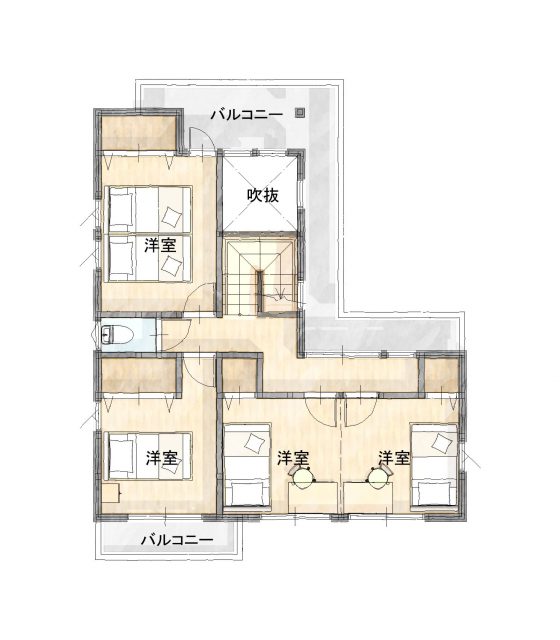 横浜市の注文住宅二階間取り図