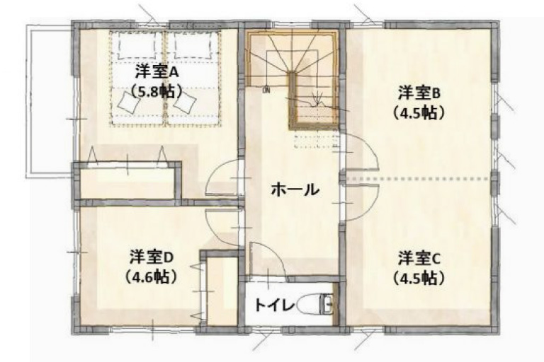 横浜市のセミオーダー住宅の3LDK間取り2F